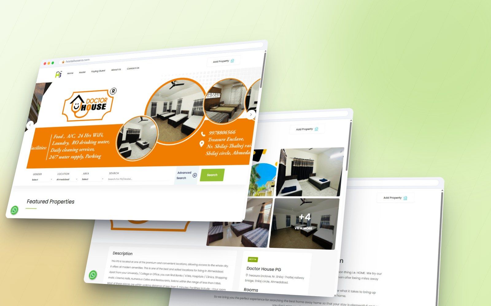 Hostel Basera website shown on desktop and mobile