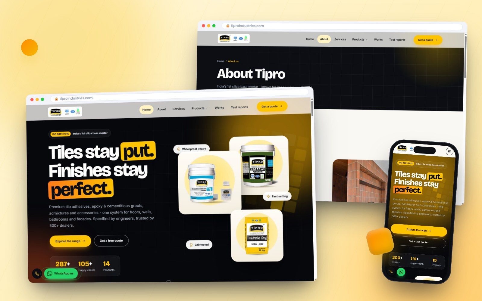 Tipro Industries pages on desktop and mobile